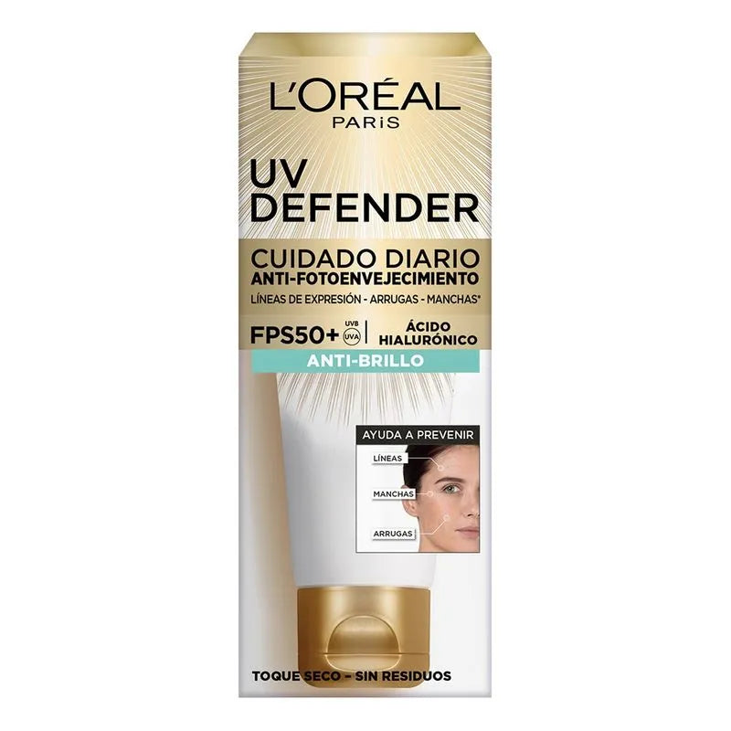Loreal Protector Solar Anti Brillo sin color fps50 Uv Defender x 40 g